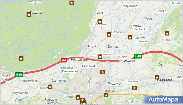 mapa Krzyżanowice gmina Bochnia, Krzyżanowice gmina Bochnia na mapie Targeo