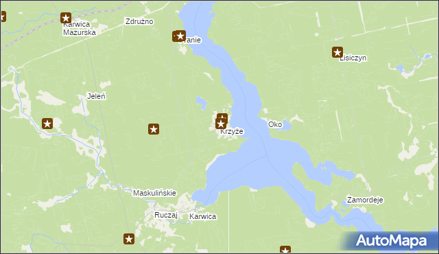 mapa Krzyże gmina Ruciane-Nida, Krzyże gmina Ruciane-Nida na mapie Targeo