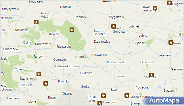 mapa Ksawerów gmina Grabów, Ksawerów gmina Grabów na mapie Targeo