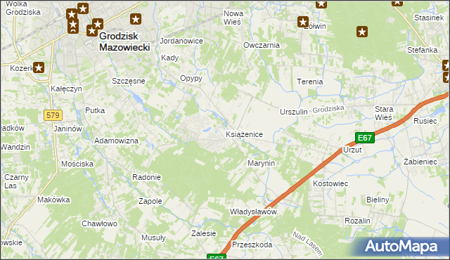 mapa Książenice gmina Grodzisk Mazowiecki, Książenice gmina Grodzisk Mazowiecki na mapie Targeo