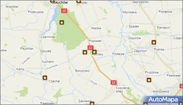 mapa Kuchary gmina Gołuchów, Kuchary gmina Gołuchów na mapie Targeo