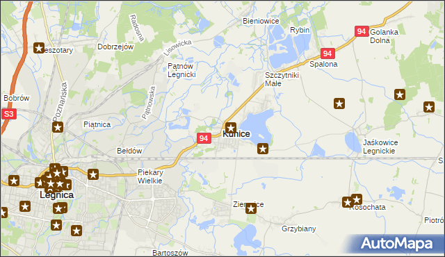 mapa Kunice powiat legnicki, Kunice powiat legnicki na mapie Targeo