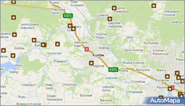 mapa Kunów powiat ostrowiecki, Kunów powiat ostrowiecki na mapie Targeo