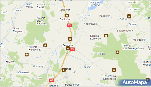 mapa Kurowice gmina Sabnie, Kurowice gmina Sabnie na mapie Targeo