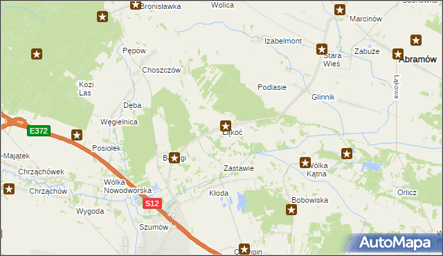 mapa Łąkoć gmina Kurów, Łąkoć gmina Kurów na mapie Targeo