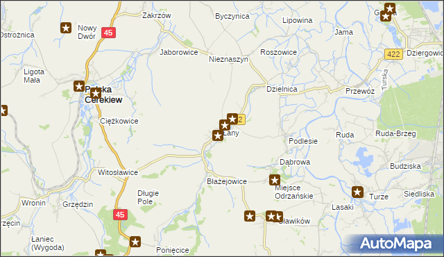 mapa Łany gmina Cisek, Łany gmina Cisek na mapie Targeo