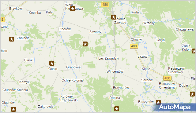 mapa Las Zawadzki, Las Zawadzki na mapie Targeo