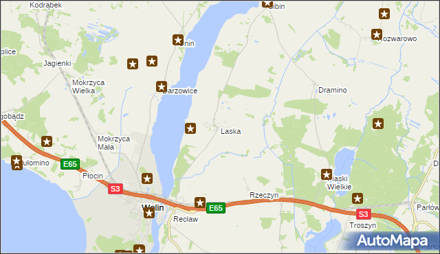 mapa Laska gmina Wolin, Laska gmina Wolin na mapie Targeo