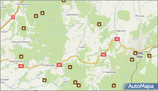 mapa Laski gmina Złoty Stok, Laski gmina Złoty Stok na mapie Targeo