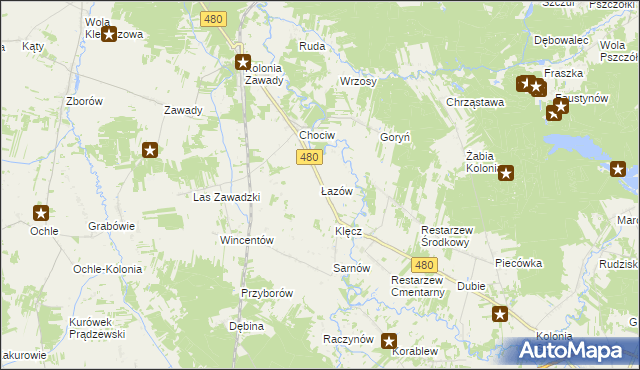 mapa Łazów gmina Widawa, Łazów gmina Widawa na mapie Targeo