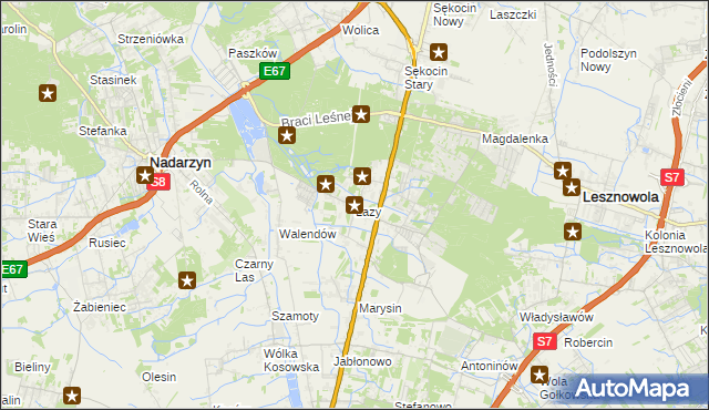 mapa Łazy gmina Lesznowola, Łazy gmina Lesznowola na mapie Targeo