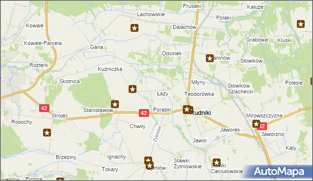 mapa Łazy gmina Rudniki, Łazy gmina Rudniki na mapie Targeo
