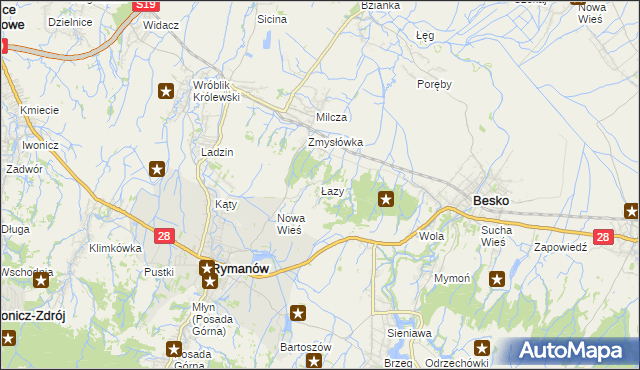 mapa Łazy gmina Rymanów, Łazy gmina Rymanów na mapie Targeo