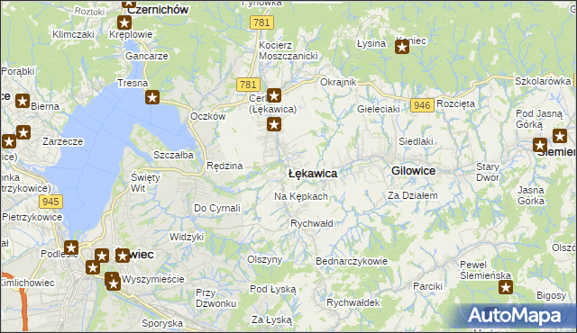 mapa Łękawica powiat żywiecki, Łękawica powiat żywiecki na mapie Targeo