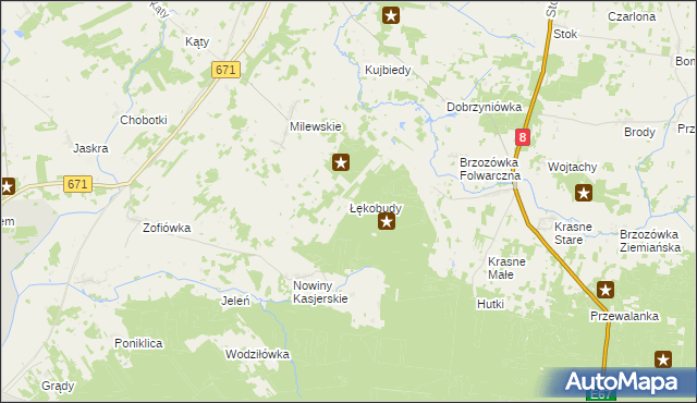 mapa Łękobudy, Łękobudy na mapie Targeo