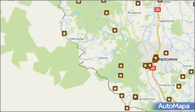 mapa Lesica gmina Międzylesie, Lesica gmina Międzylesie na mapie Targeo