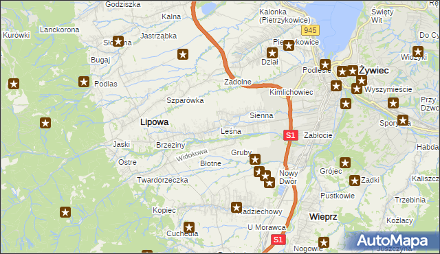mapa Leśna gmina Lipowa, Leśna gmina Lipowa na mapie Targeo