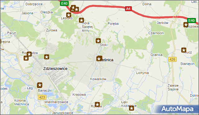 mapa Leśnica powiat strzelecki, Leśnica powiat strzelecki na mapie Targeo