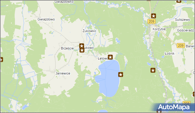 mapa Łętowo gmina Sławno, Łętowo gmina Sławno na mapie Targeo