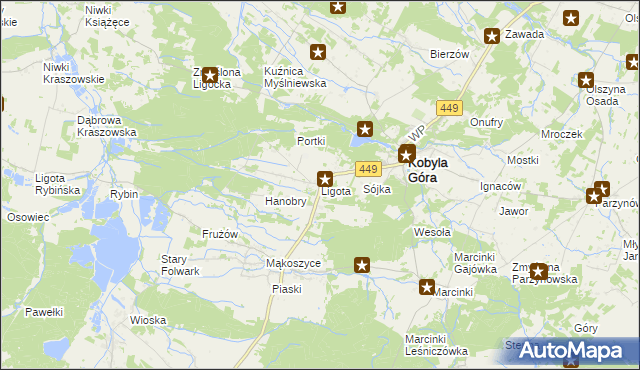 mapa Ligota gmina Kobyla Góra, Ligota gmina Kobyla Góra na mapie Targeo