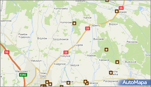 mapa Ligota gmina Trzebnica, Ligota gmina Trzebnica na mapie Targeo