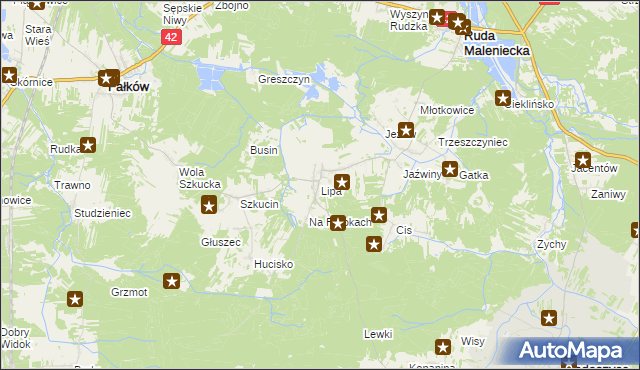mapa Lipa gmina Ruda Maleniecka, Lipa gmina Ruda Maleniecka na mapie Targeo