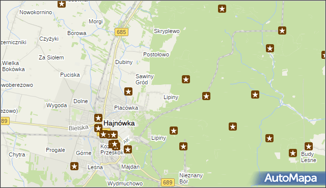 mapa Lipiny gmina Hajnówka, Lipiny gmina Hajnówka na mapie Targeo