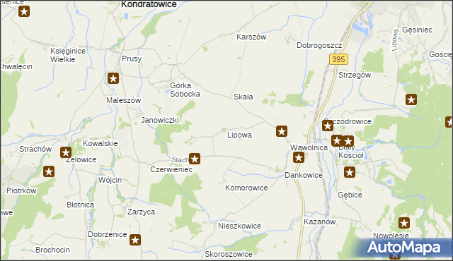 mapa Lipowa gmina Kondratowice, Lipowa gmina Kondratowice na mapie Targeo