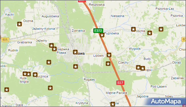 mapa Lipówki gmina Pilawa, Lipówki gmina Pilawa na mapie Targeo