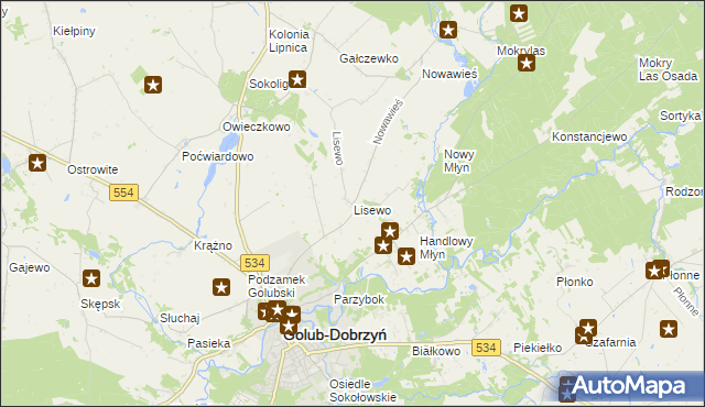 mapa Lisewo gmina Golub-Dobrzyń, Lisewo gmina Golub-Dobrzyń na mapie Targeo