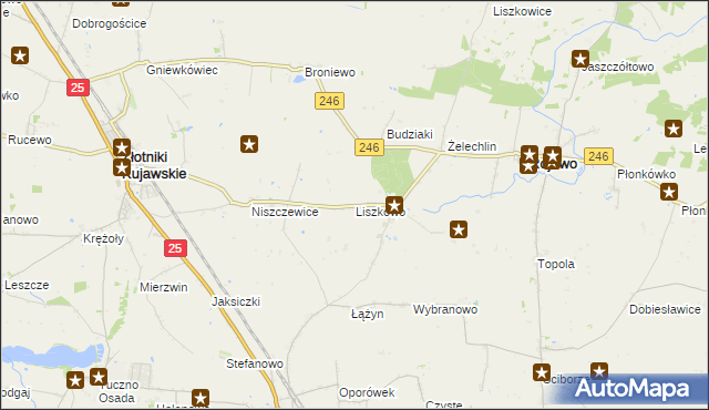 mapa Liszkowo gmina Rojewo, Liszkowo gmina Rojewo na mapie Targeo
