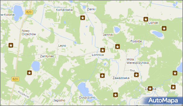 mapa Łomnica gmina Urszulin, Łomnica gmina Urszulin na mapie Targeo