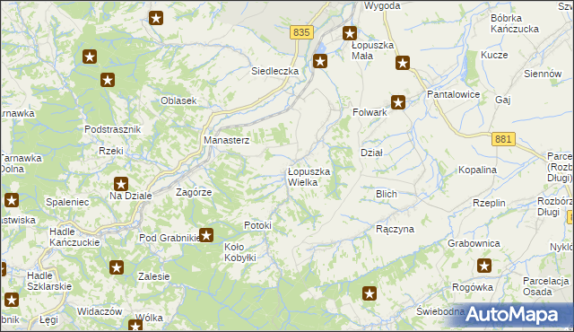 mapa Łopuszka Wielka, Łopuszka Wielka na mapie Targeo