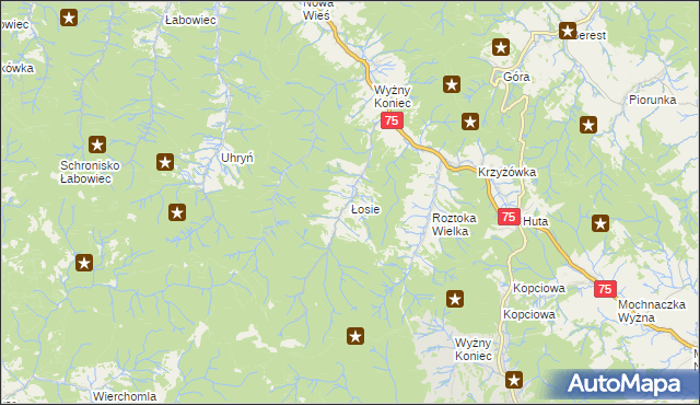 mapa Łosie gmina Łabowa, Łosie gmina Łabowa na mapie Targeo