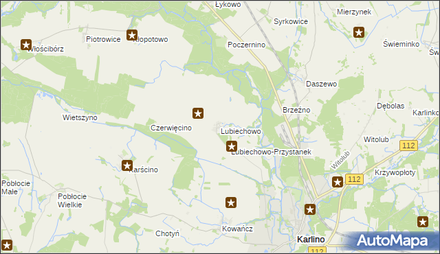 mapa Lubiechowo gmina Karlino, Lubiechowo gmina Karlino na mapie Targeo