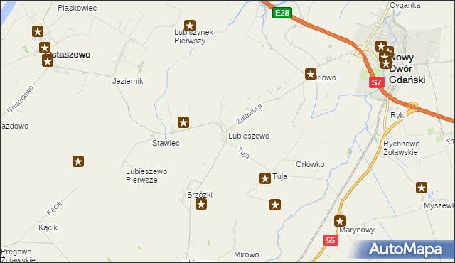 mapa Lubieszewo gmina Nowy Dwór Gdański, Lubieszewo gmina Nowy Dwór Gdański na mapie Targeo