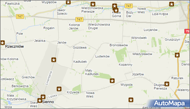mapa Ludwików gmina Sienno, Ludwików gmina Sienno na mapie Targeo