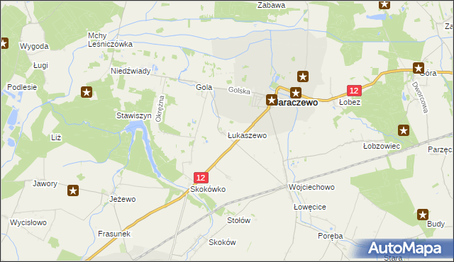 mapa Łukaszewo gmina Jaraczewo, Łukaszewo gmina Jaraczewo na mapie Targeo