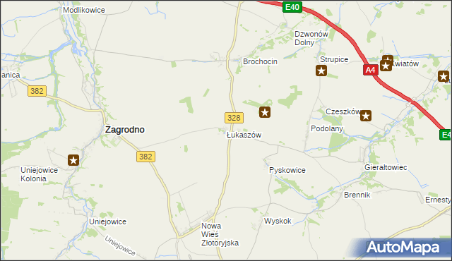 mapa Łukaszów gmina Zagrodno, Łukaszów gmina Zagrodno na mapie Targeo