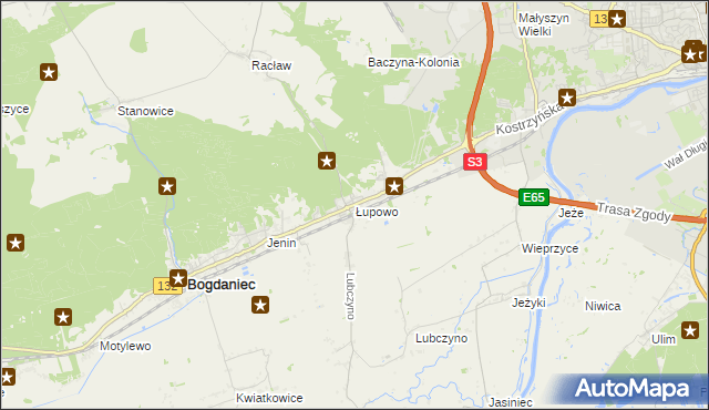 mapa Łupowo gmina Bogdaniec, Łupowo gmina Bogdaniec na mapie Targeo