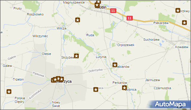 mapa Lutynia gmina Dobrzyca, Lutynia gmina Dobrzyca na mapie Targeo