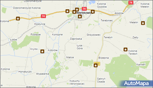 mapa Łysa Góra gmina Werbkowice, Łysa Góra gmina Werbkowice na mapie Targeo