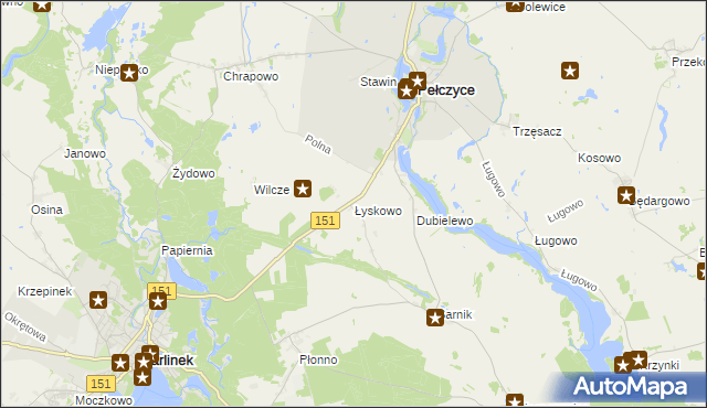 mapa Łyskowo gmina Pełczyce, Łyskowo gmina Pełczyce na mapie Targeo