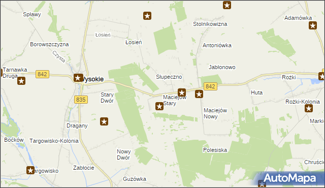 mapa Maciejów Stary gmina Wysokie, Maciejów Stary gmina Wysokie na mapie Targeo