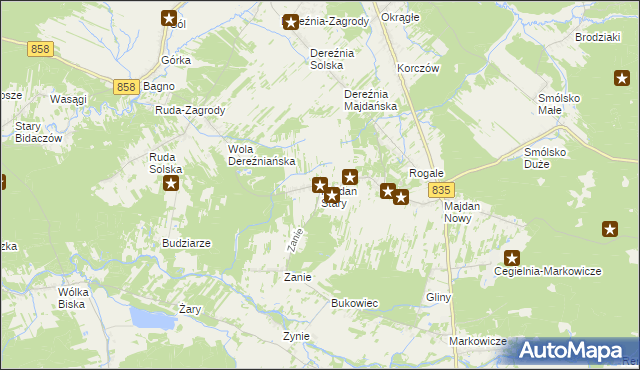 mapa Majdan Stary, Majdan Stary na mapie Targeo