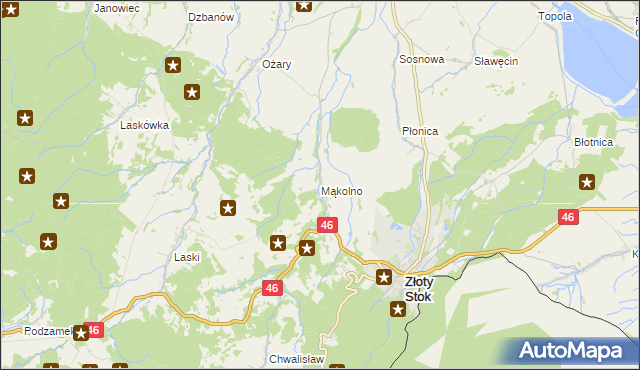 mapa Mąkolno gmina Złoty Stok, Mąkolno gmina Złoty Stok na mapie Targeo
