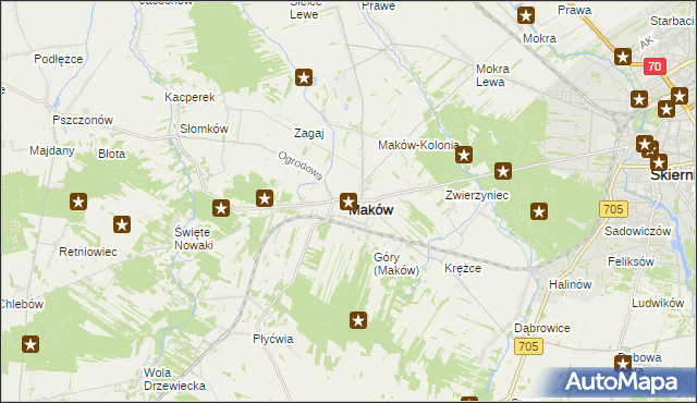 mapa Maków powiat skierniewicki, Maków powiat skierniewicki na mapie Targeo