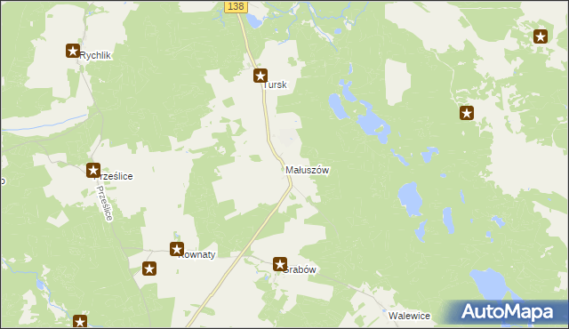 mapa Małuszów gmina Sulęcin, Małuszów gmina Sulęcin na mapie Targeo