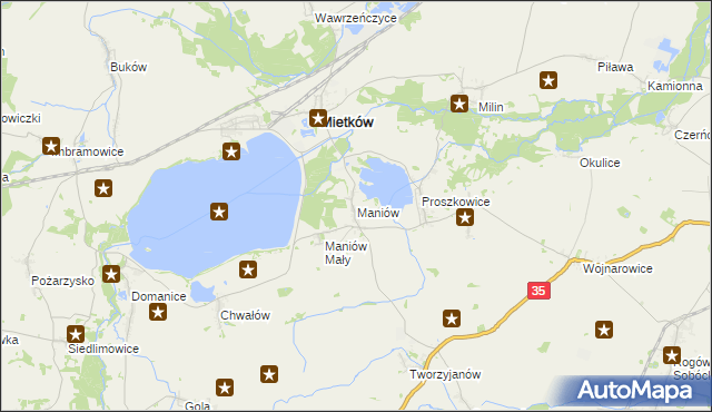mapa Maniów gmina Mietków, Maniów gmina Mietków na mapie Targeo