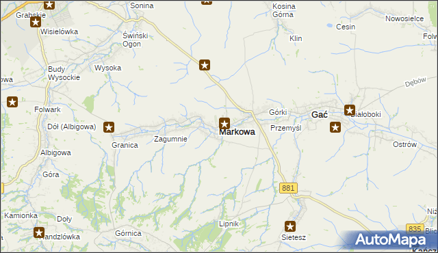mapa Markowa, Markowa na mapie Targeo
